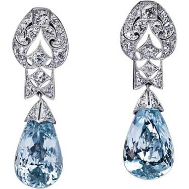 Art Deco Vintage Aquamarine Diamond Platinum Earri