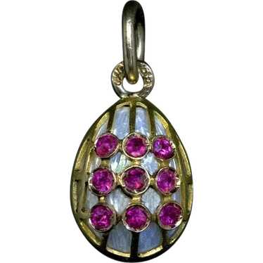 Antique Russian Gold Ruby Enamel Egg Pendant