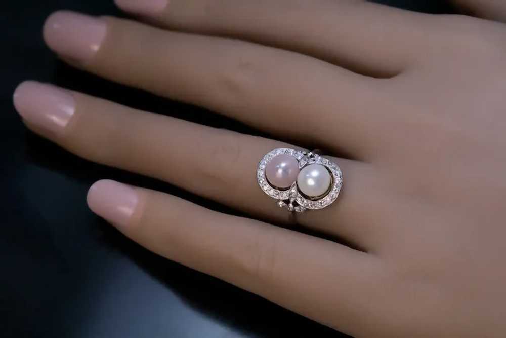 Vintage Pearl Diamond Platinum Engagement Ring - image 2
