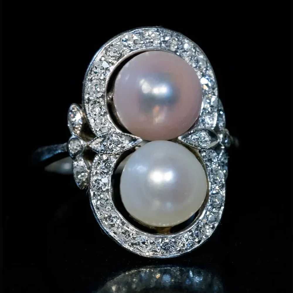 Vintage Pearl Diamond Platinum Engagement Ring - image 4