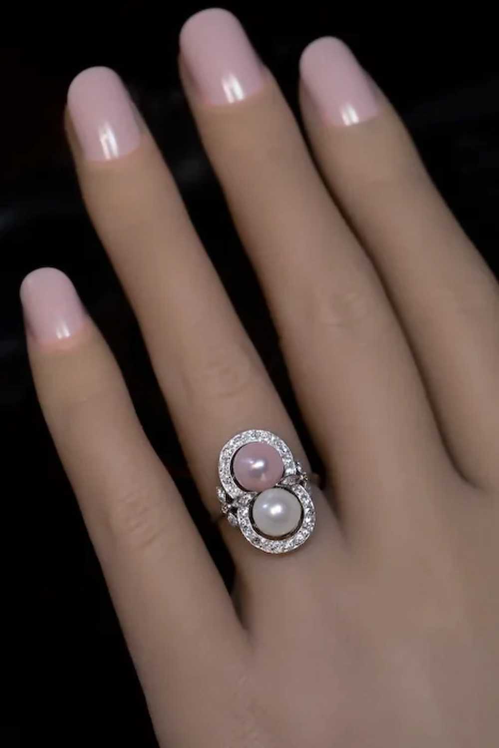 Vintage Pearl Diamond Platinum Engagement Ring - image 5