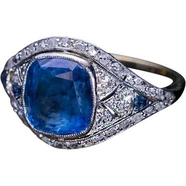 Antique 3.37 Ct Sapphire Diamond Engagement Ring