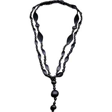 Black Matte Glass Beaded "Flapper" Necklace
