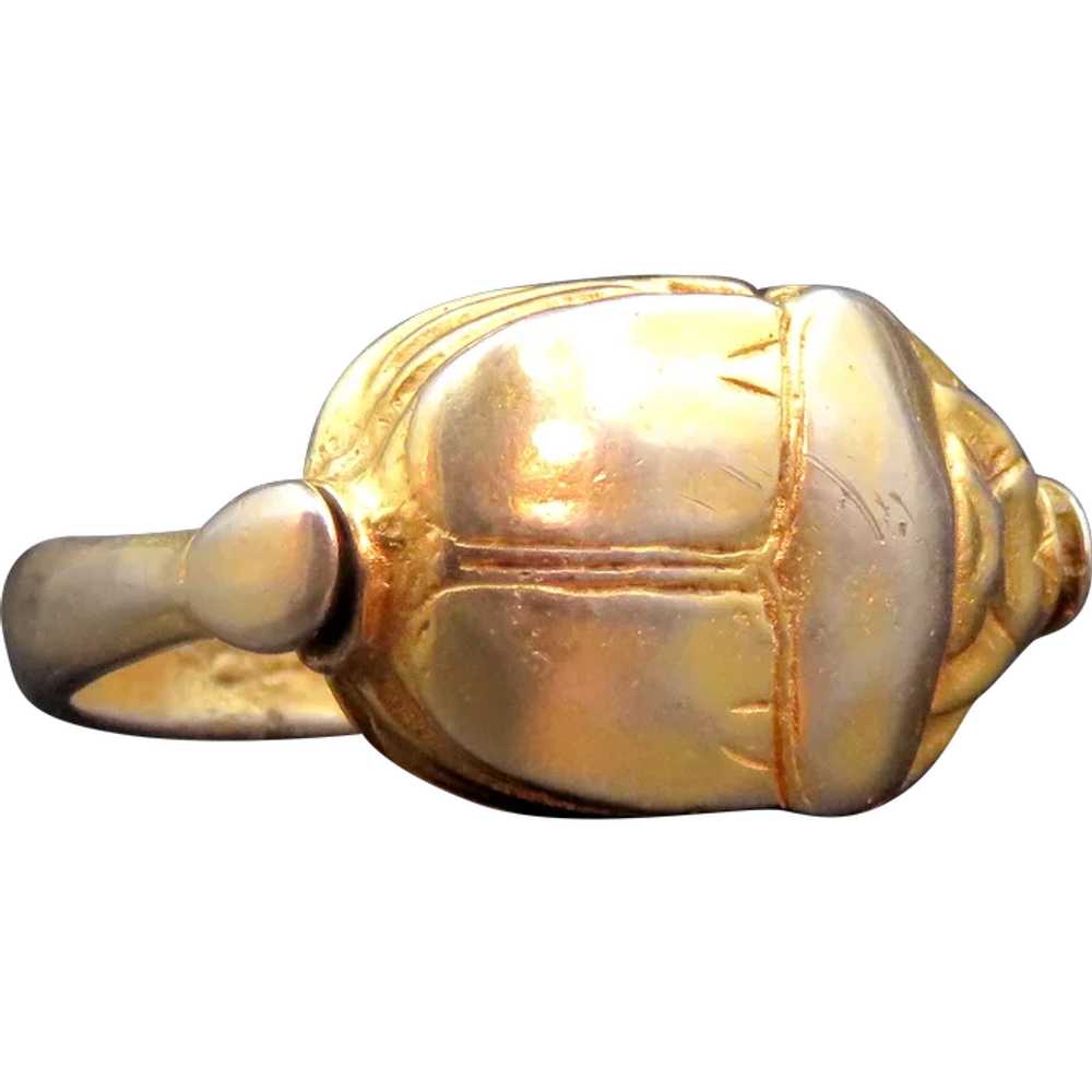 Antique Gold Over Silver Scarab Flip Ring - image 1