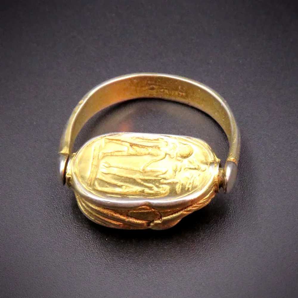 Antique Gold Over Silver Scarab Flip Ring - image 4