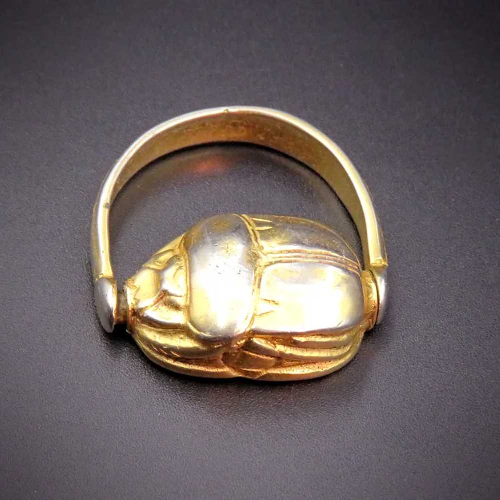 Antique Gold Over Silver Scarab Flip Ring - image 5