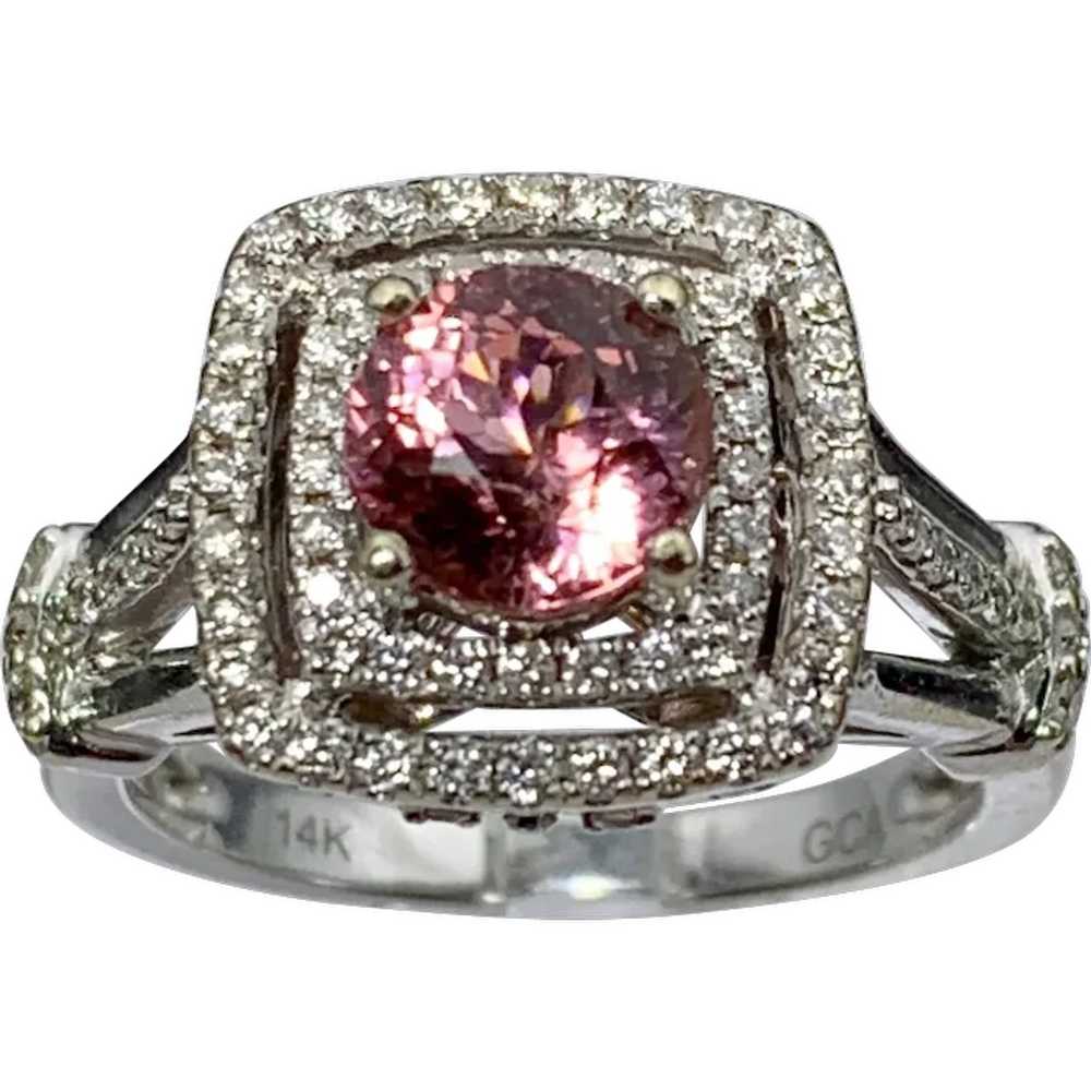 14k Padparadscha Pink Tourmaline & Diamond Ring - image 1