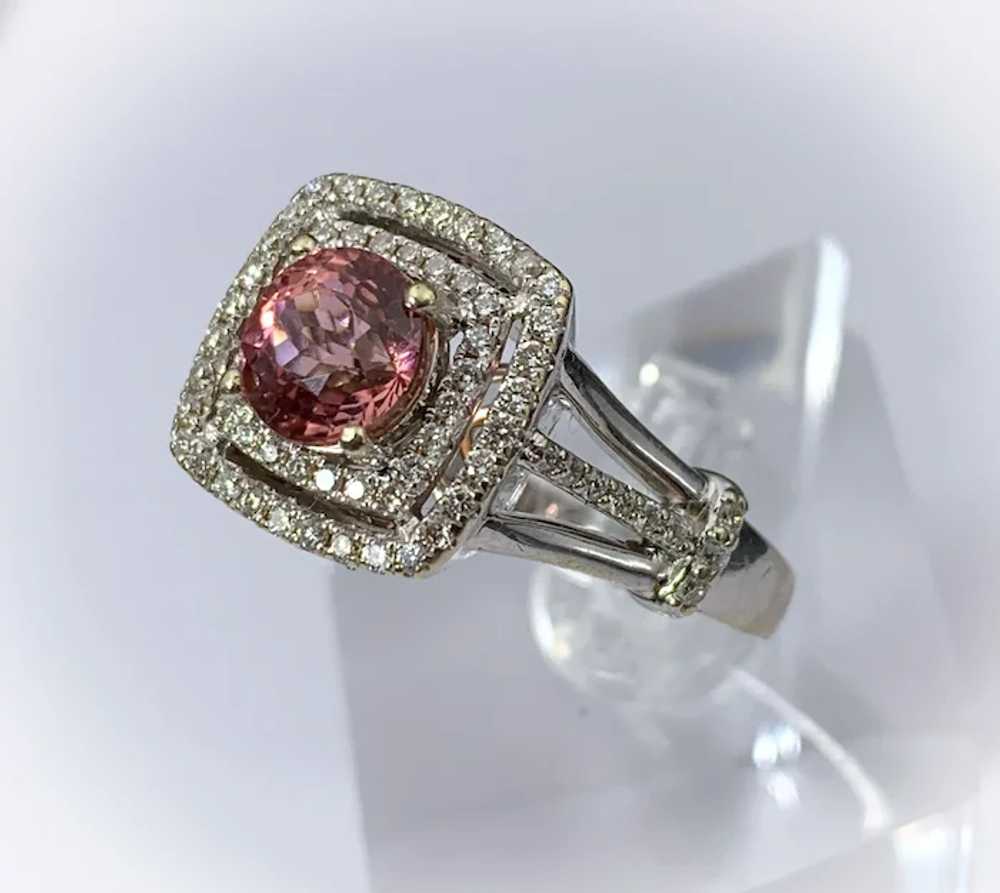 14k Padparadscha Pink Tourmaline & Diamond Ring - image 2