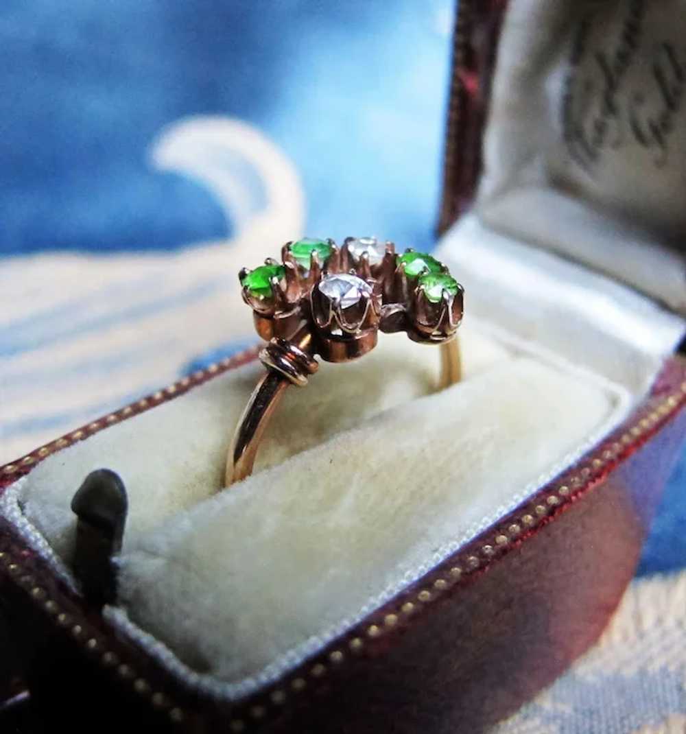 Antique Demantoid & Diamond Ring in 14k Gold - image 5