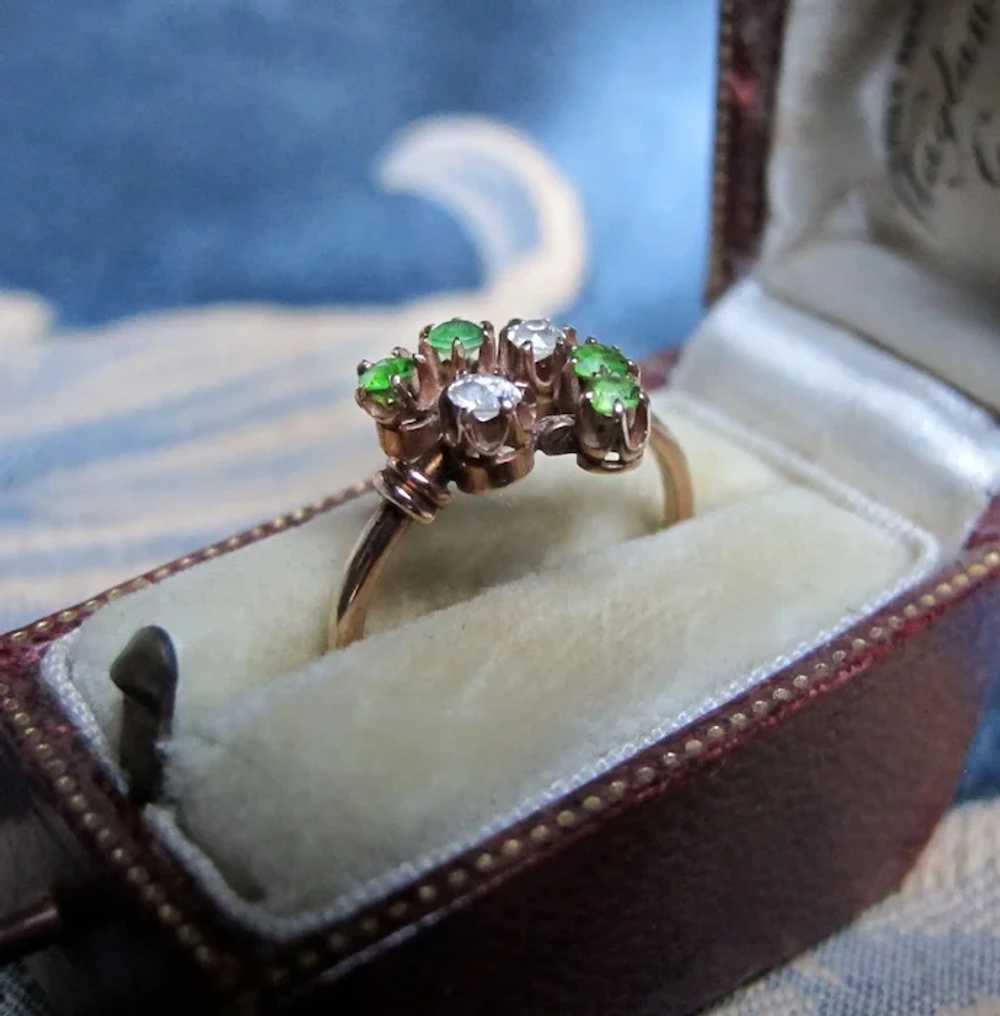 Antique Demantoid & Diamond Ring in 14k Gold - image 6