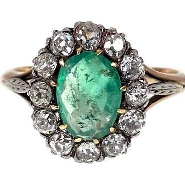 Antique 18K, Emerald & Diamond Ring