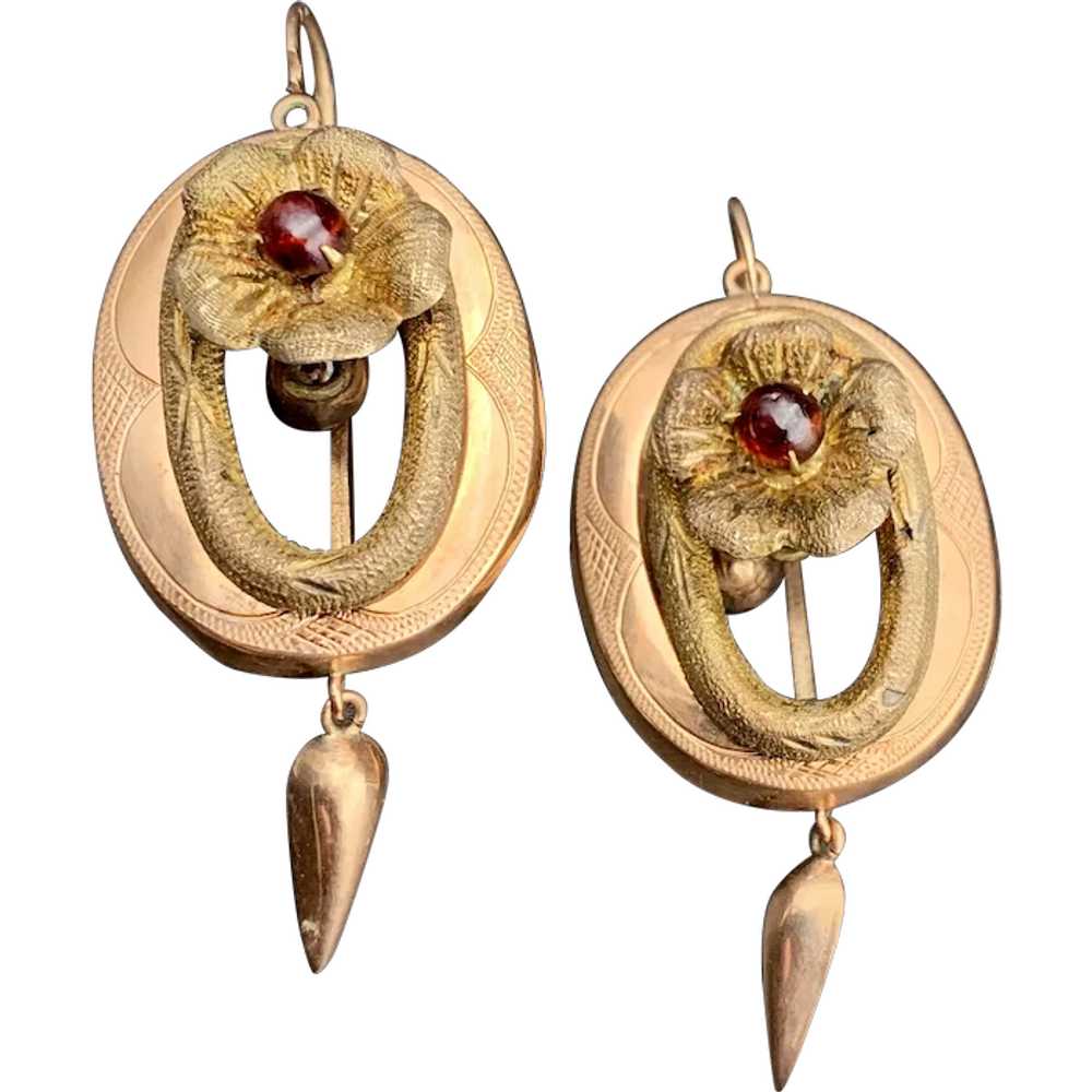 Victorian 14K & Garnet Earrings - image 1