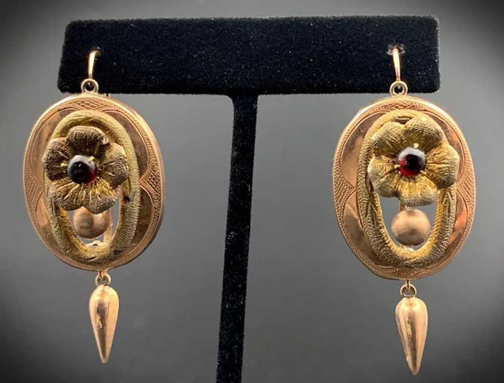 Victorian 14K & Garnet Earrings - image 2