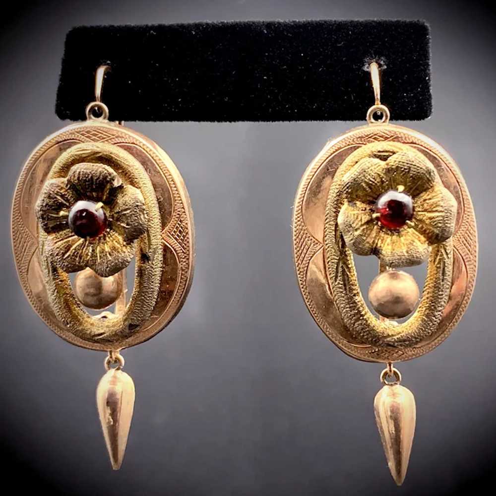 Victorian 14K & Garnet Earrings - image 3