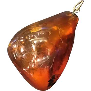 Vintage Hand Carved Natural Amber Pendant - image 1
