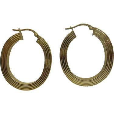 Solid 14kt Estate Ribbed Hoop Earings