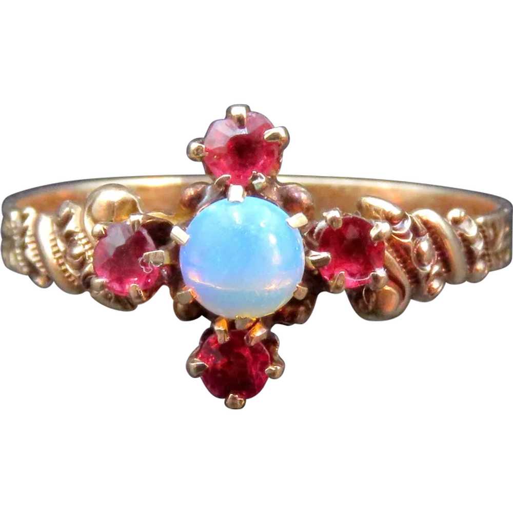Victorian 14K Garnet & Opal Ring c. 1880s - image 1