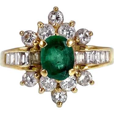 Vintage Estate 18k Gold 2.05ct Emerald and Diamond Brooch Pin