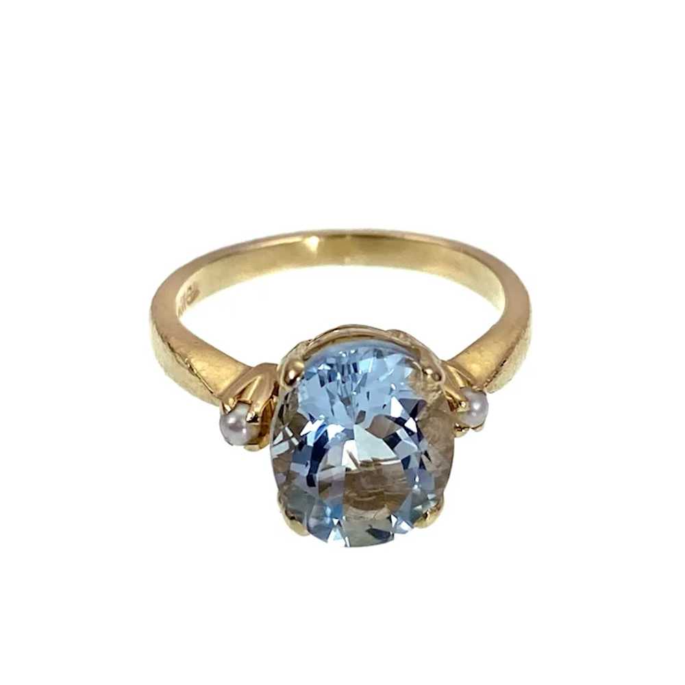 14K, Aquamarine & Seed Pearl Ring - image 3