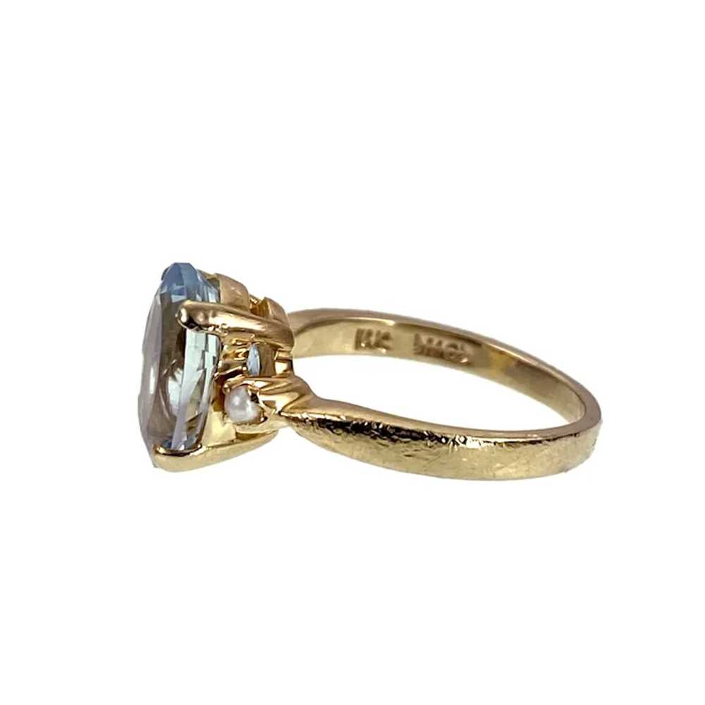 14K, Aquamarine & Seed Pearl Ring - image 4