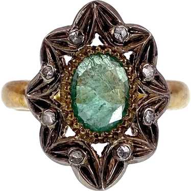 18K, Silver, Emerald & Rose-Cut Diamond ring - image 1
