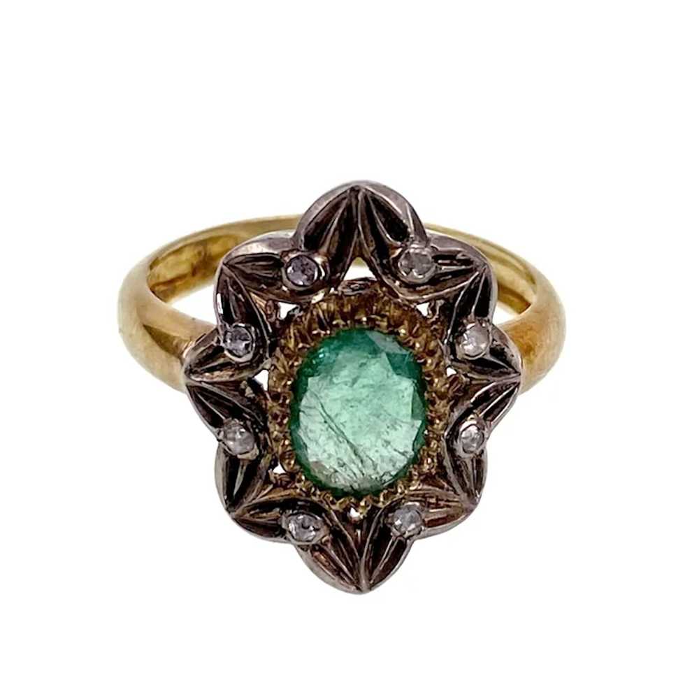 18K, Silver, Emerald & Rose-Cut Diamond ring - image 2