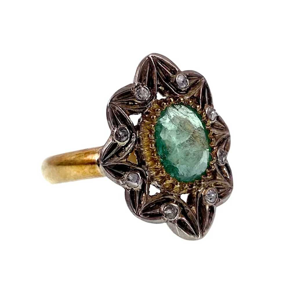 18K, Silver, Emerald & Rose-Cut Diamond ring - image 3