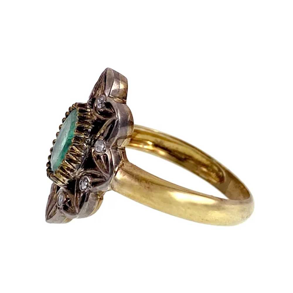 18K, Silver, Emerald & Rose-Cut Diamond ring - image 4