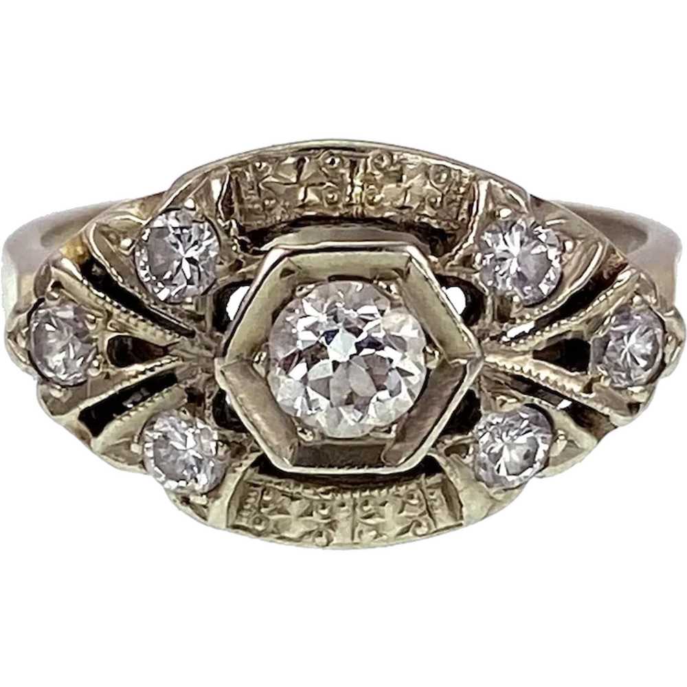 Art Deco 14K White Gold & Diamond Ring - image 1