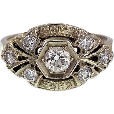 Art Deco 14K White Gold & Diamond Ring - image 1