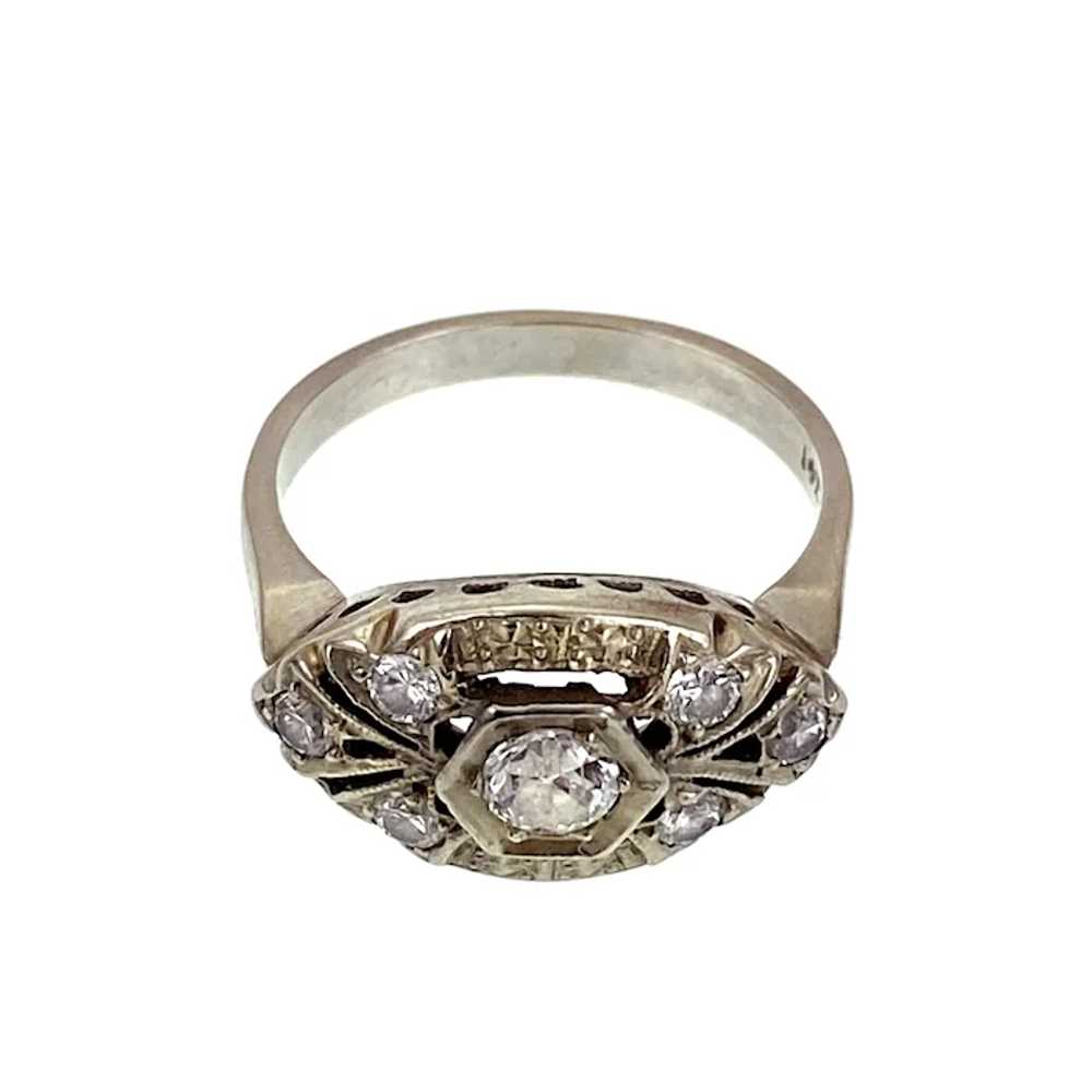 Art Deco 14K White Gold & Diamond Ring - image 3