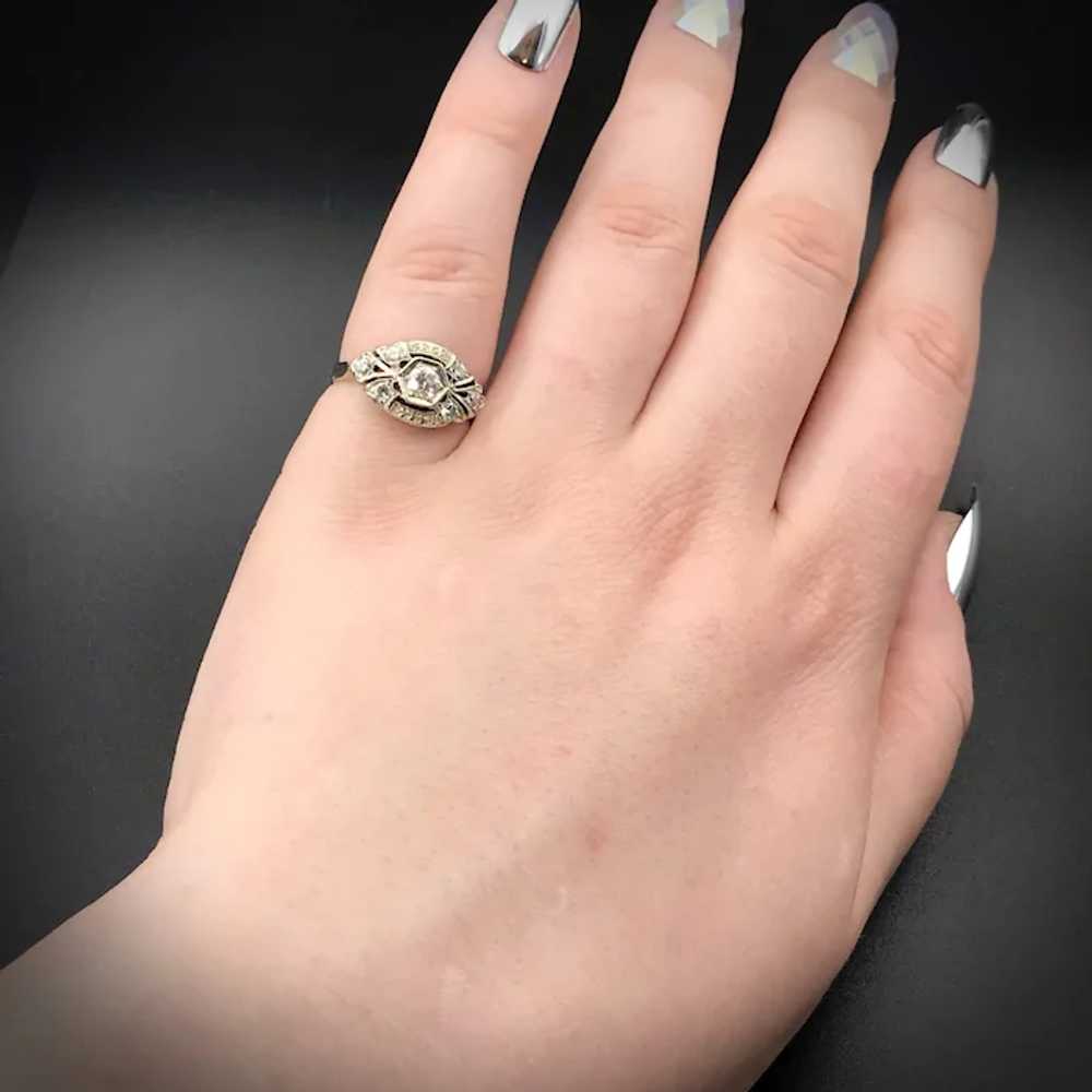 Art Deco 14K White Gold & Diamond Ring - image 8