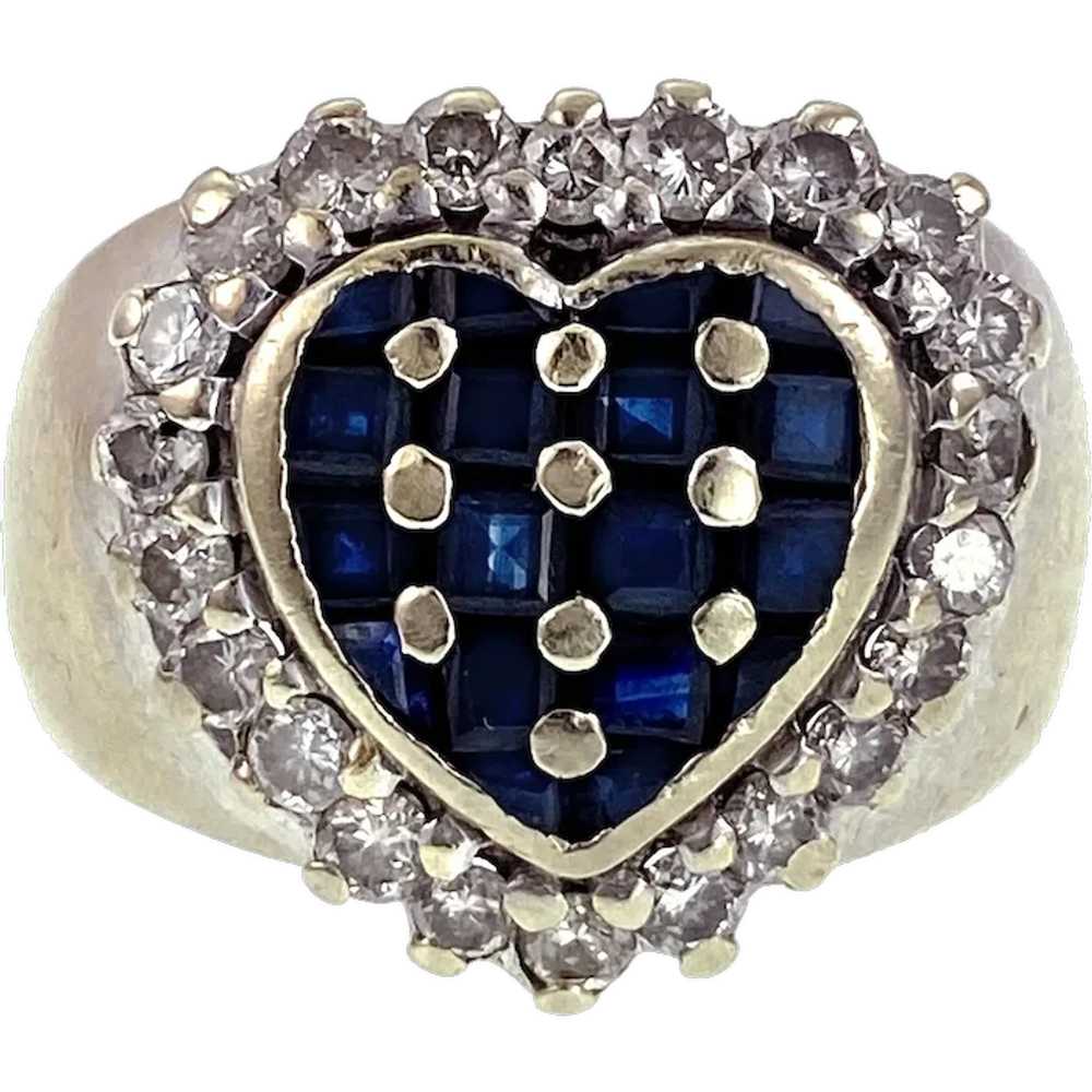 14K, Sapphire & Diamond Heart Ring - image 1