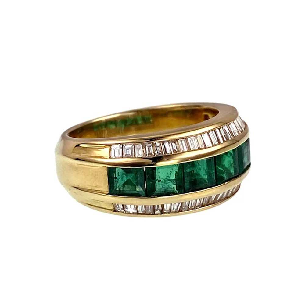 Vintage 18K, Emerald & Diamond Band Ring - image 3