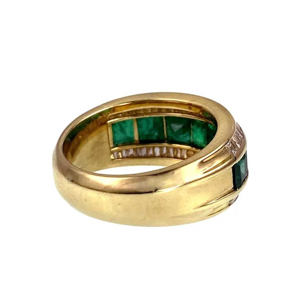 Vintage 18K, Emerald & Diamond Band Ring - image 4