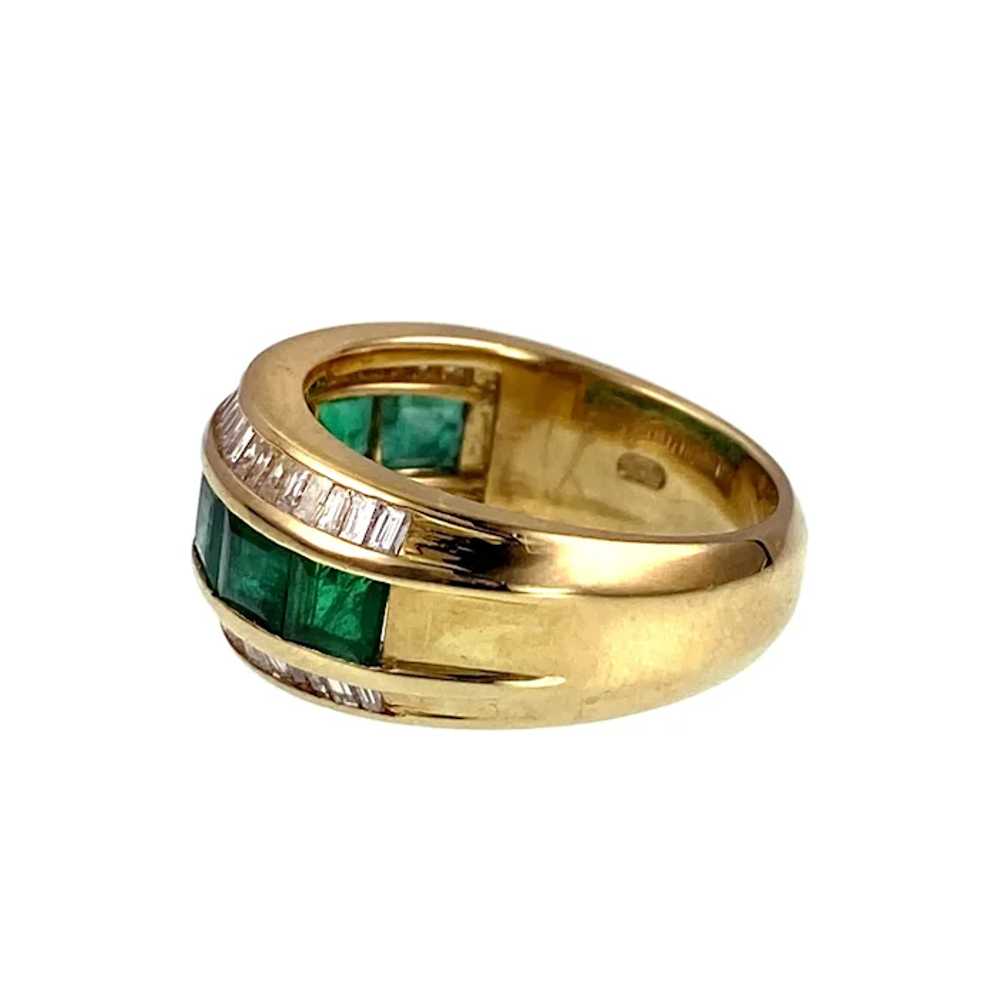 Vintage 18K, Emerald & Diamond Band Ring - image 5