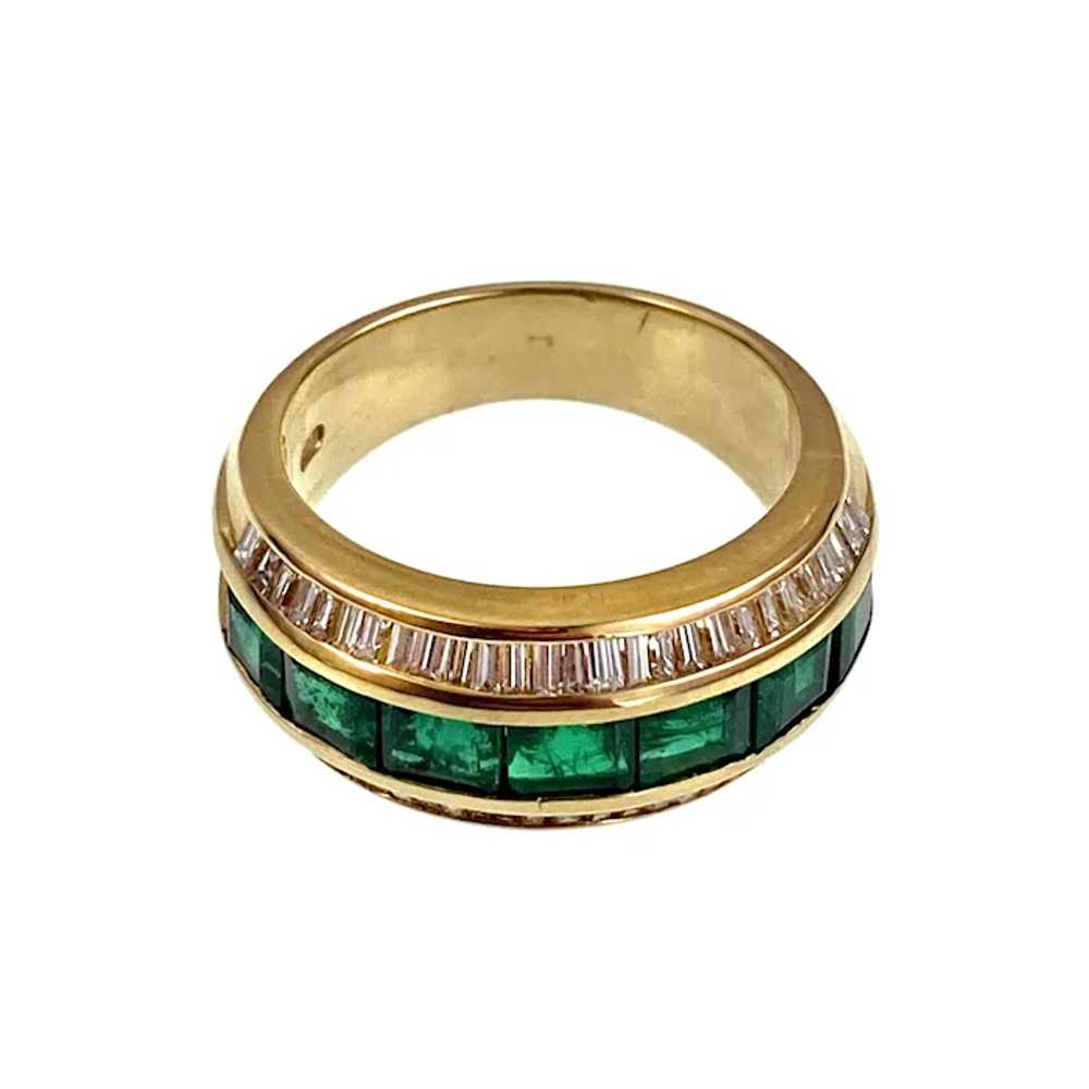 Vintage 18K, Emerald & Diamond Band Ring - image 6