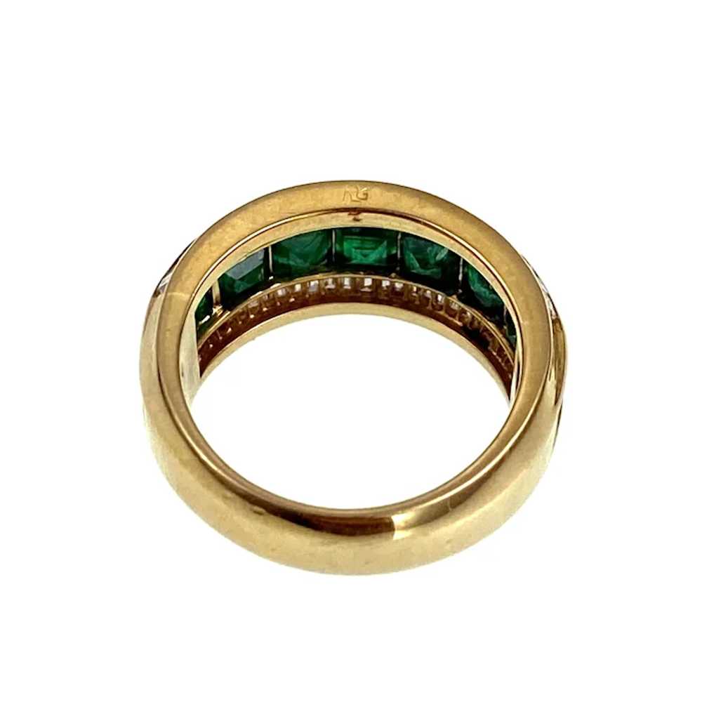 Vintage 18K, Emerald & Diamond Band Ring - image 7