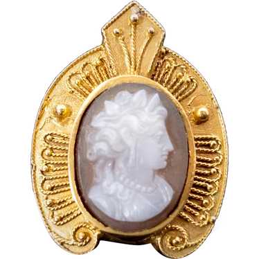 Antique Etruscan Revival 14K & Carved Cameo Ring