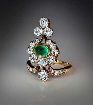 Antique Russian Diamond and Emerald Ring