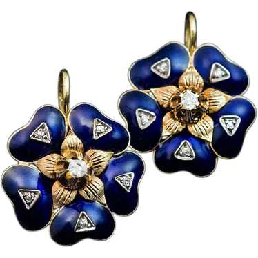 Antique Victorian Enamel Diamond 18K Gold Earrings