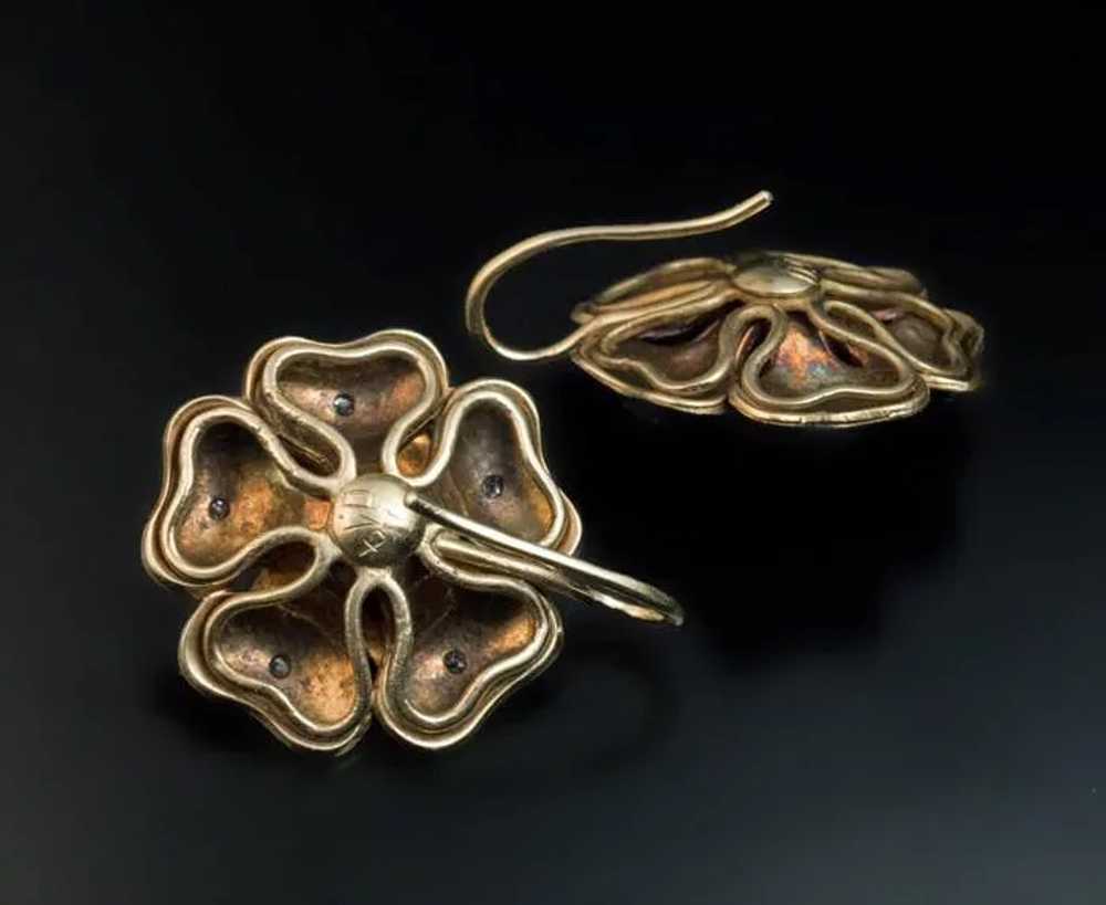 Antique Victorian Enamel Diamond 18K Gold Earrings - image 4