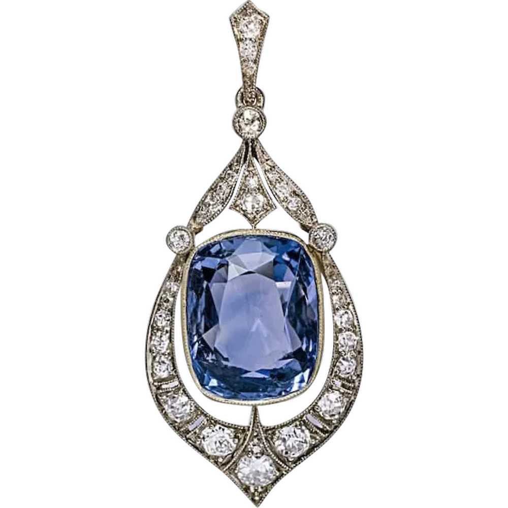 Rare 12.47 Ct Ceylon Sapphire Diamond Vintage Art… - image 1
