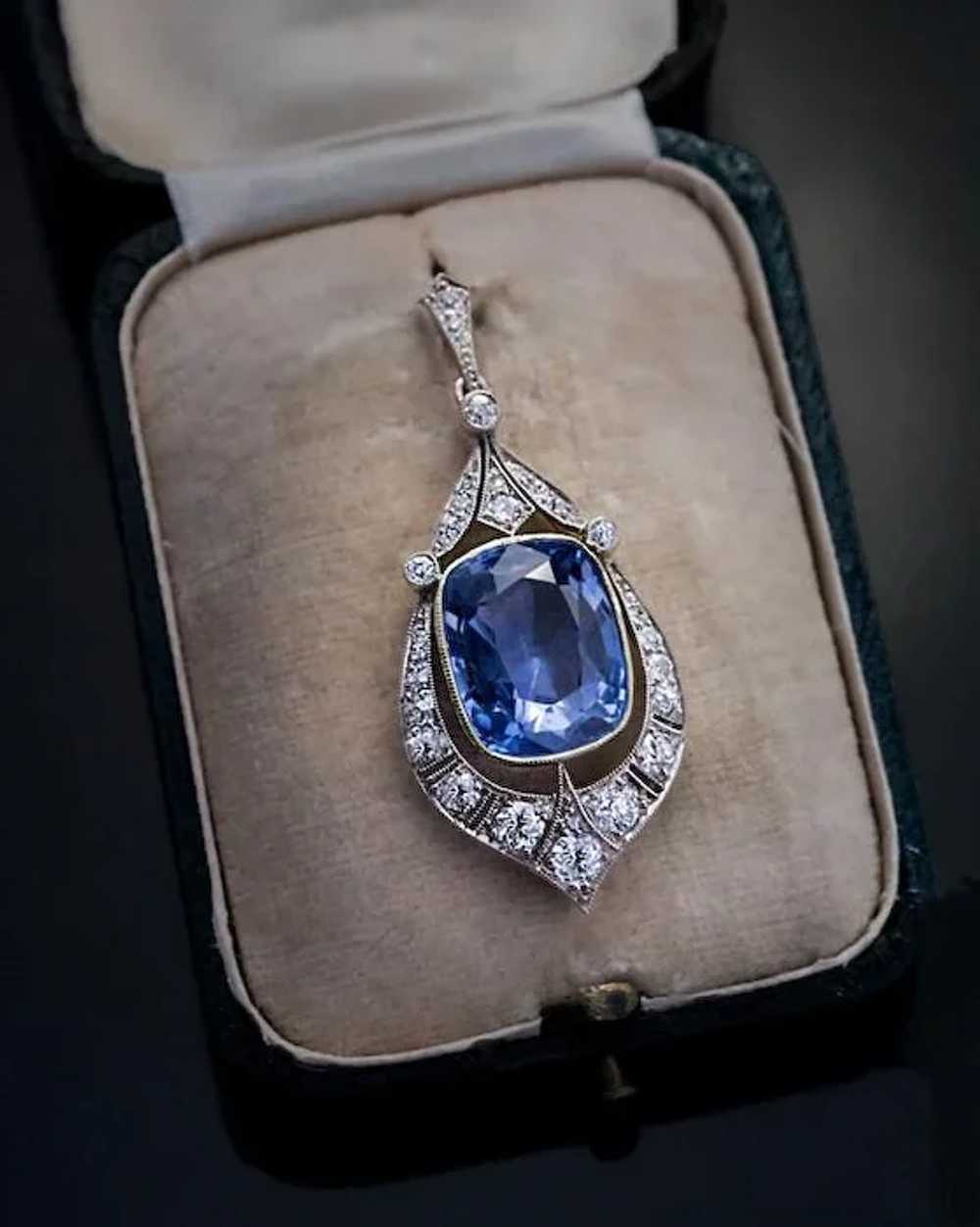 Rare 12.47 Ct Ceylon Sapphire Diamond Vintage Art… - image 2