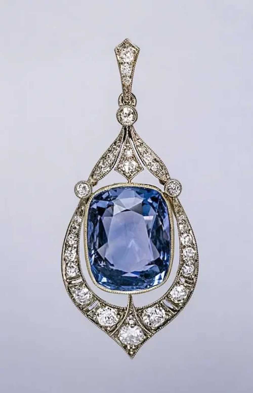 Rare 12.47 Ct Ceylon Sapphire Diamond Vintage Art… - image 3