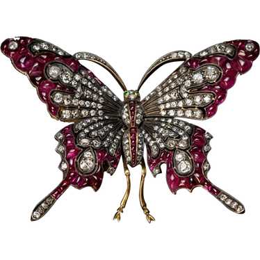 Vintage Diamond And Ruby Large Butterfly Brooch P… - image 1