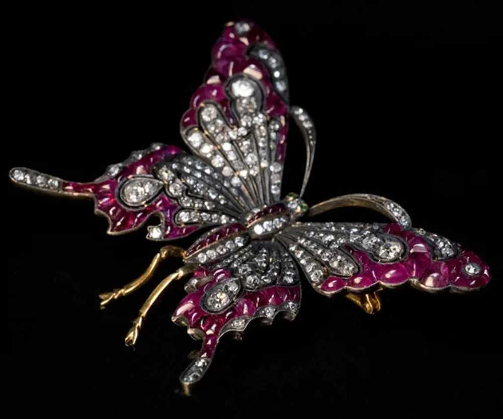 Vintage Diamond And Ruby Large Butterfly Brooch P… - image 2