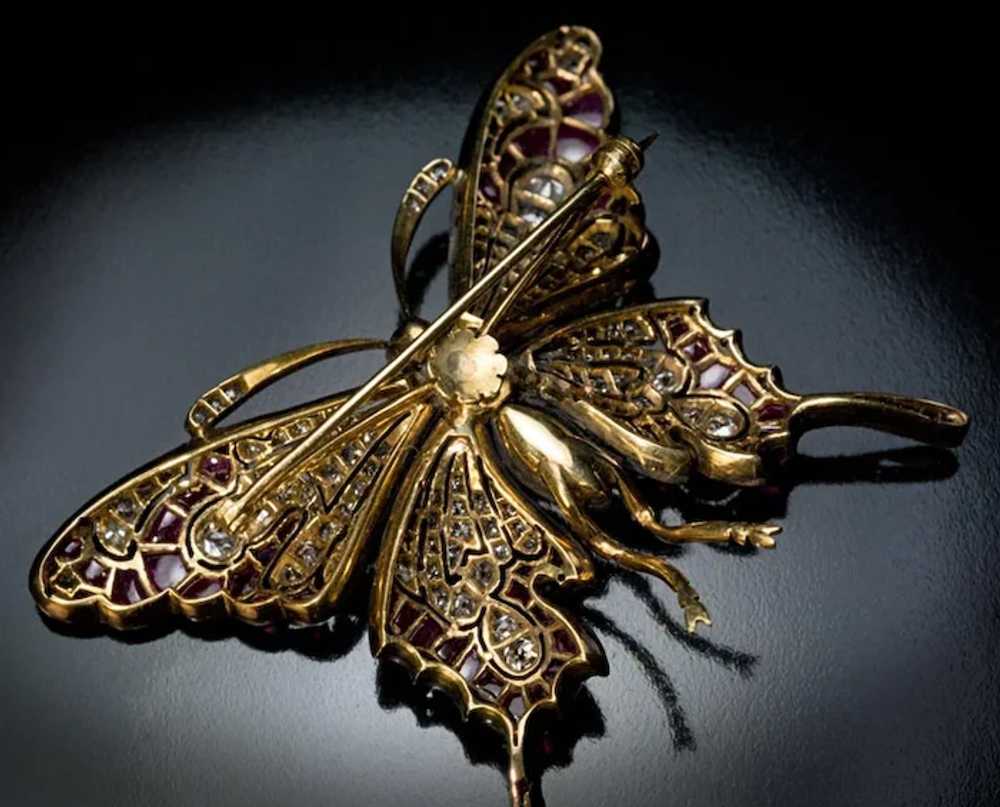 Vintage Diamond And Ruby Large Butterfly Brooch P… - image 3