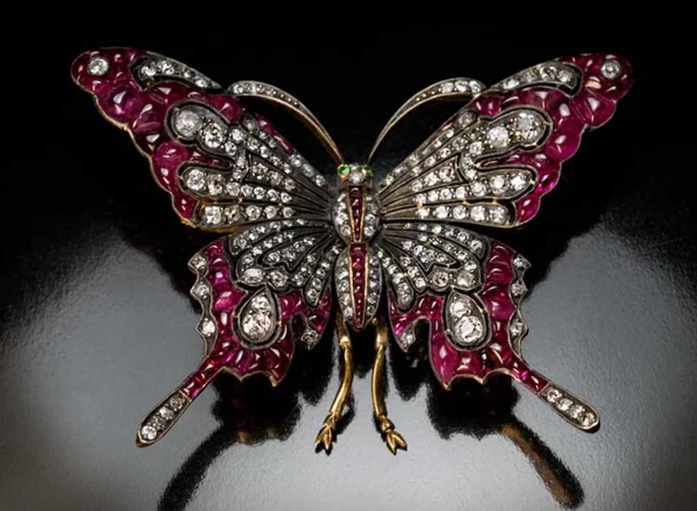 Vintage Diamond And Ruby Large Butterfly Brooch P… - image 4