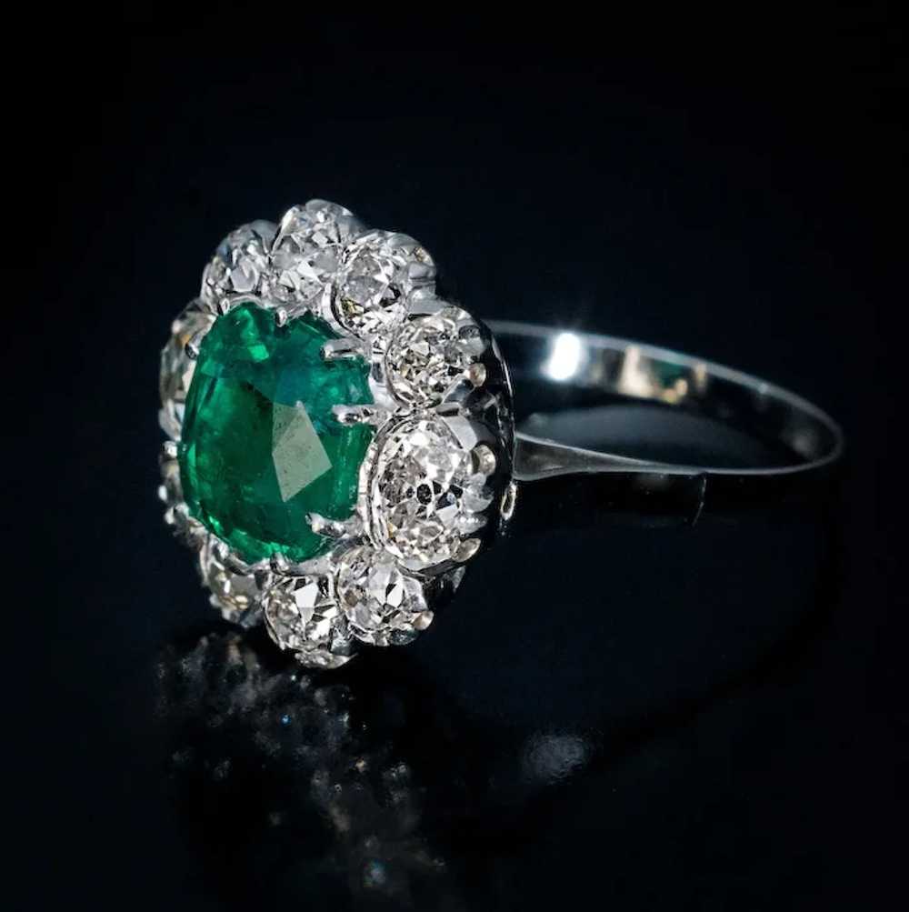 Vintage Emerald And Old Mine Cut Diamond Engageme… - image 2